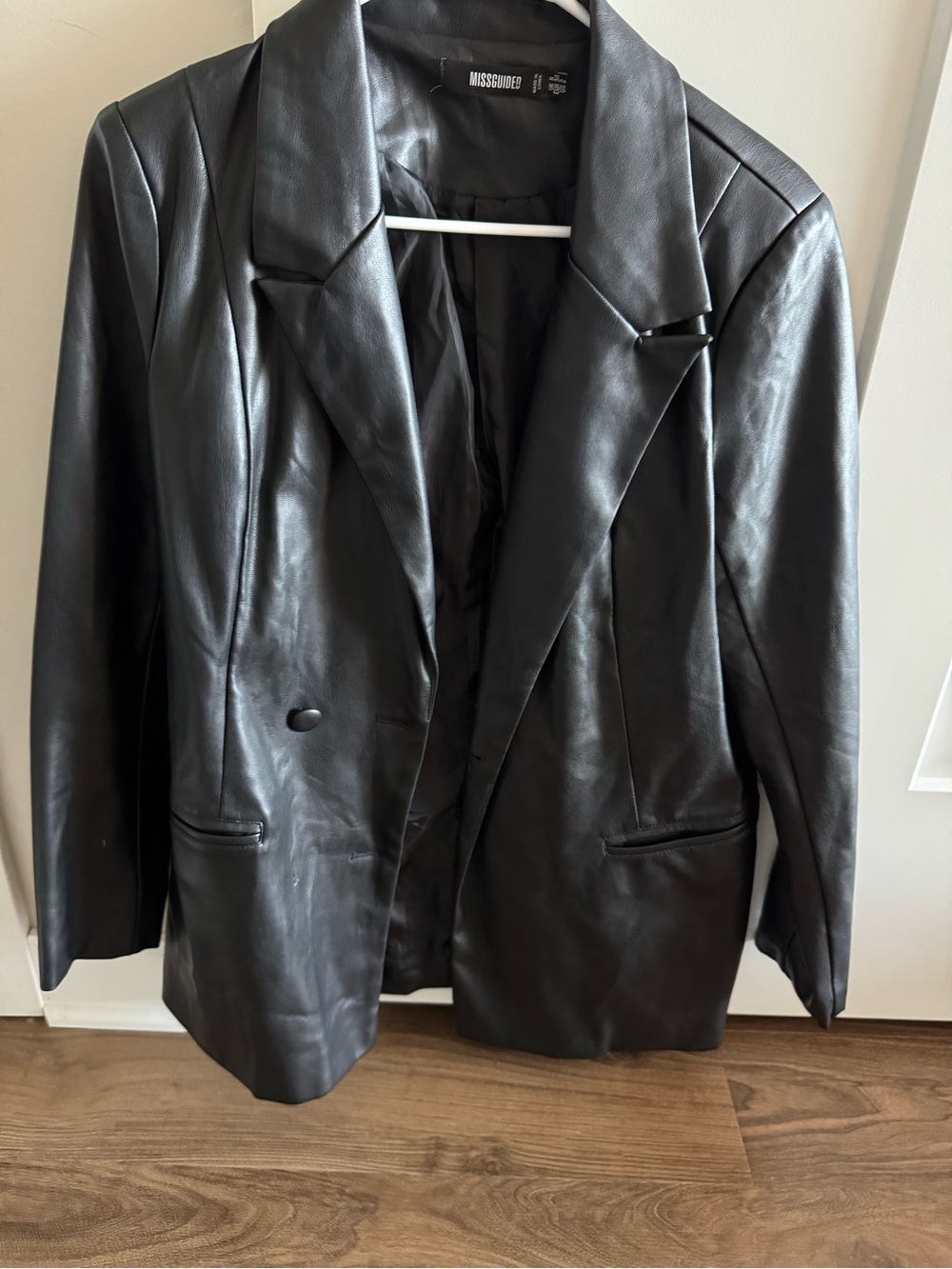 Missguided Black Faux Leather Double-Breasted Blazer